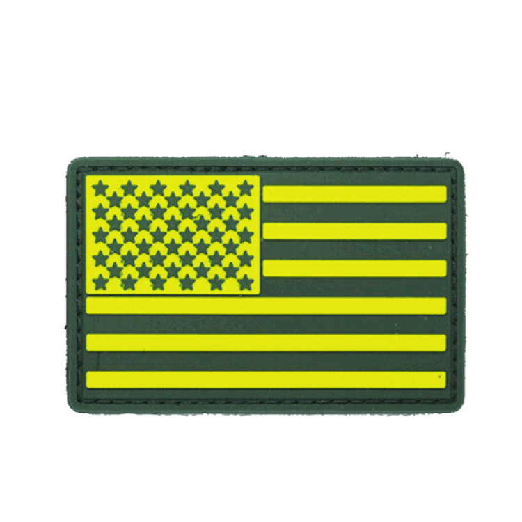3D PVC AMERICAN FLAG USA US FLAG TACTICAL RUBBER HOOK LOOP PATCH  FOREST YELLOW