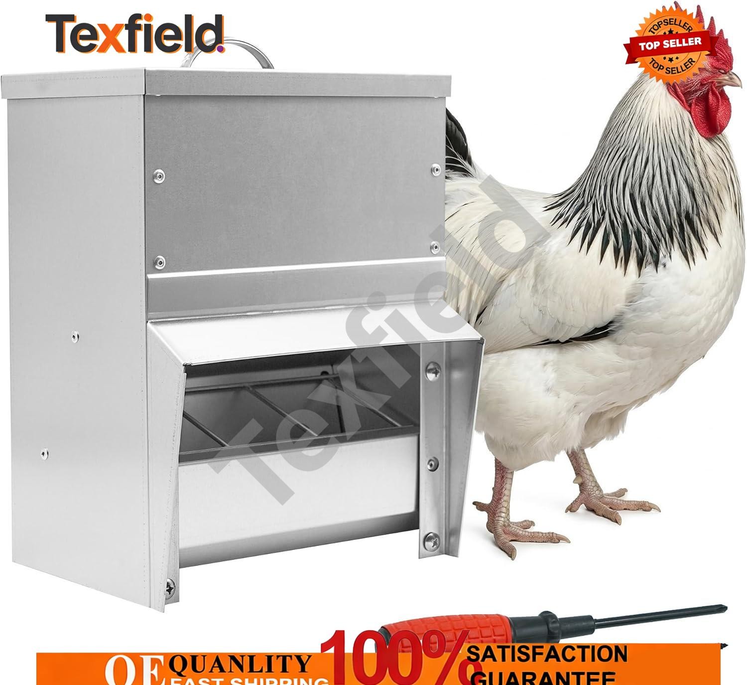 Compatible with Chicken 10lb Outdoor Use Metal Trough Feeder with Lid