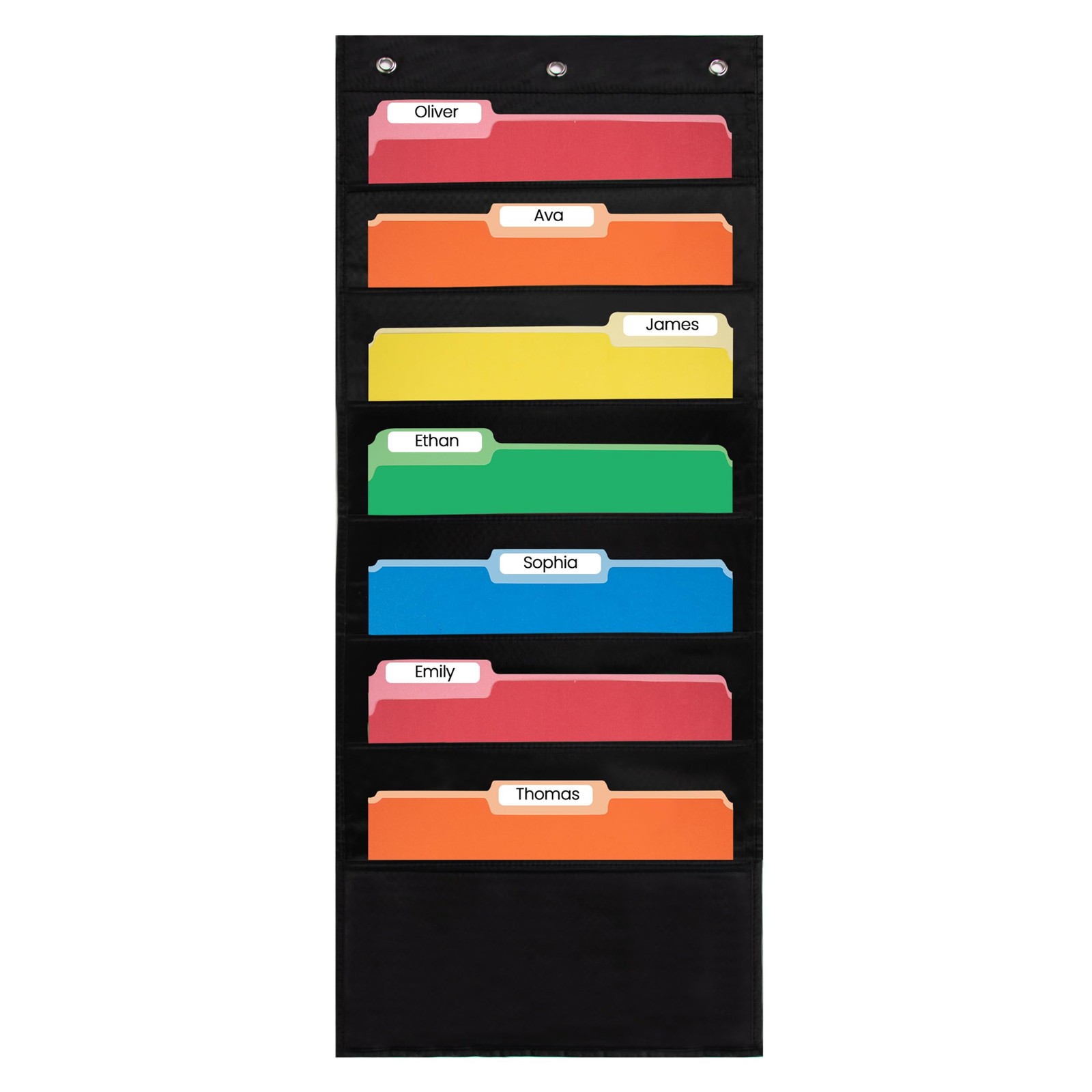 - 7 Pocket File Pocket Chart, Black, Tall - Versatile Wall Hanging File Folde...