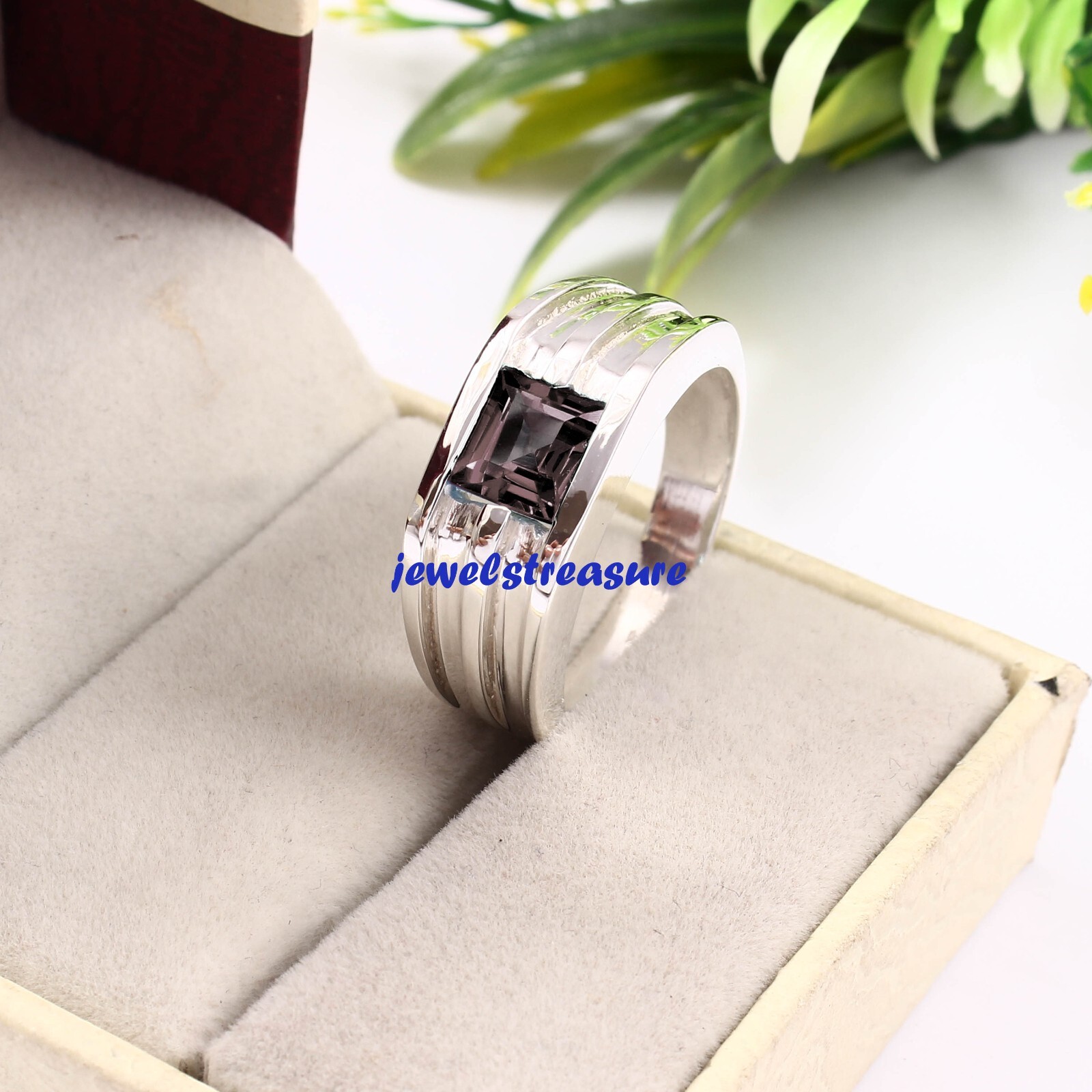 Natural Smoky Quartz Gemstone with 925 Sterling Silver Ring for Men's #J05