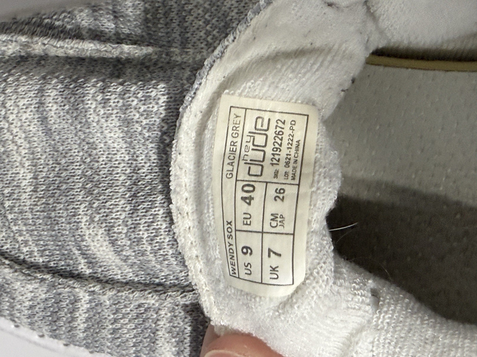 Hey Dude Wendy Sox Glacier Grey Womens Size 9 Slip On Casual Shoes Lightweight
