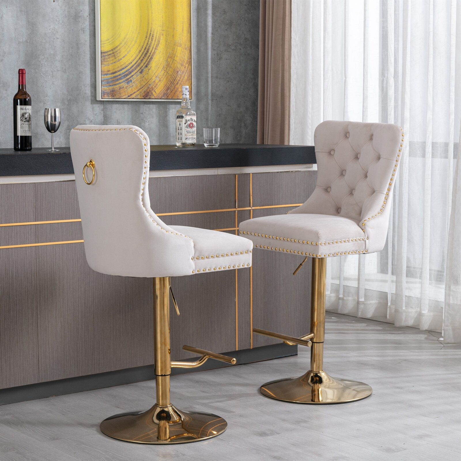 Modern Upholstered Bar Stools with Backs Comfortable Seat Height from 27-35 Inch