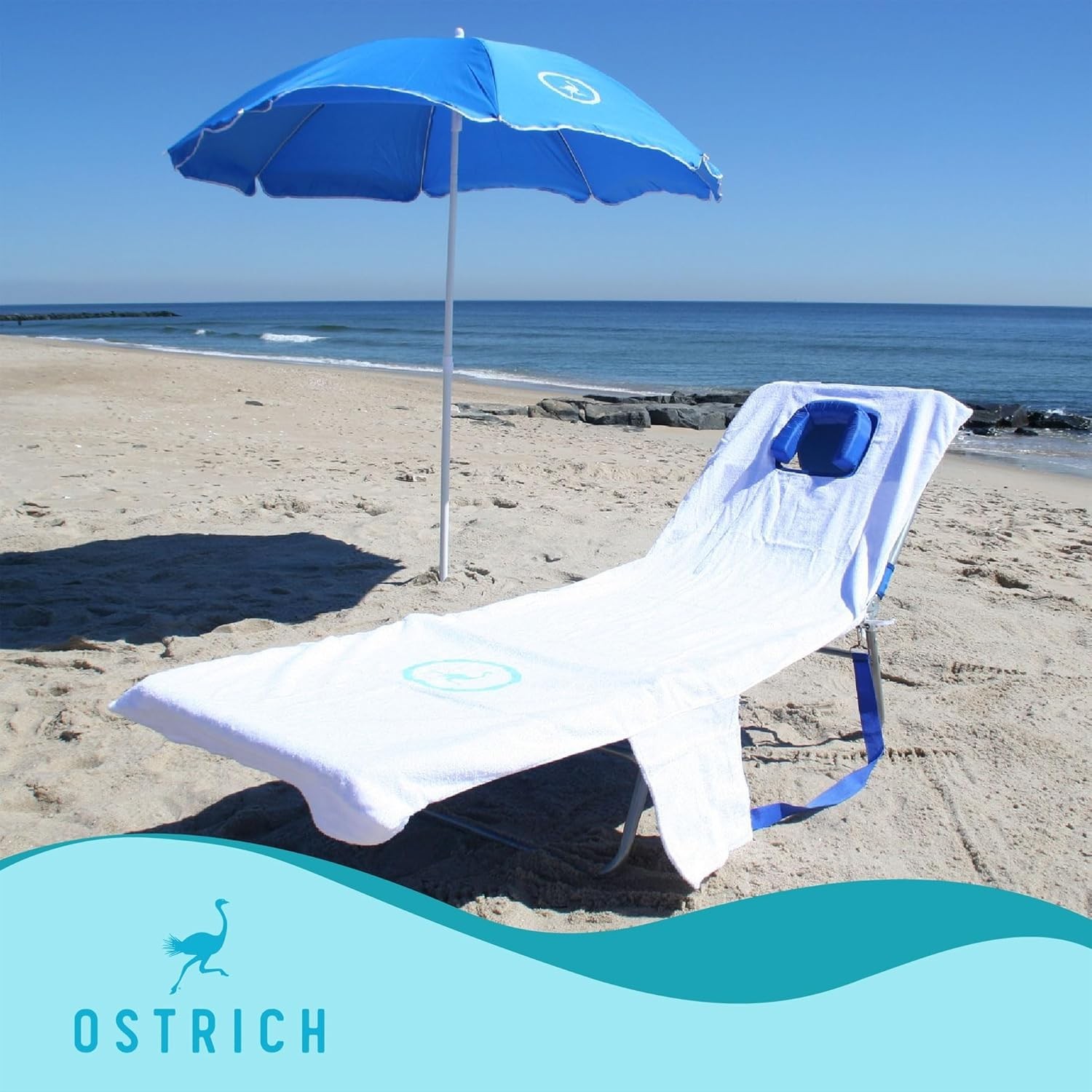 Folding Beach Lounge Chair Polyester Reclining Outdoor Chaise with Pillows