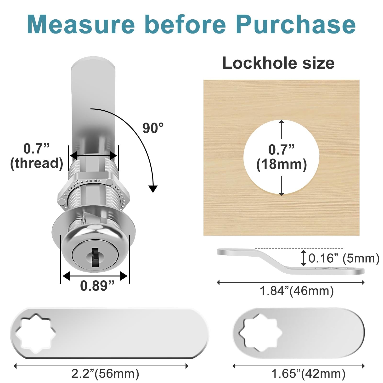 1-1/2" Cam Lock Keyed Different Cabinet Locks with Keys Secure Files Drawers ...