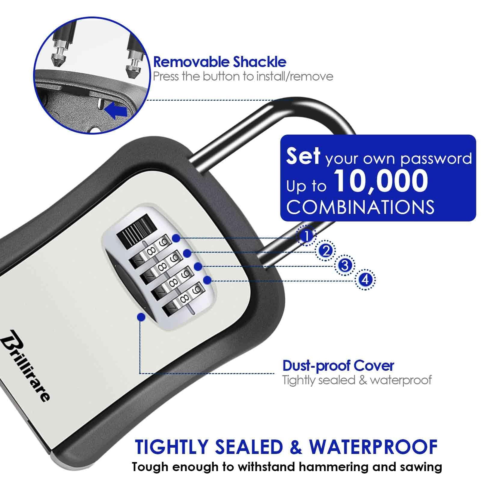 2 Pack Key Lock Box, Waterproof 4 Digits Combination Lockbox with Removable S...