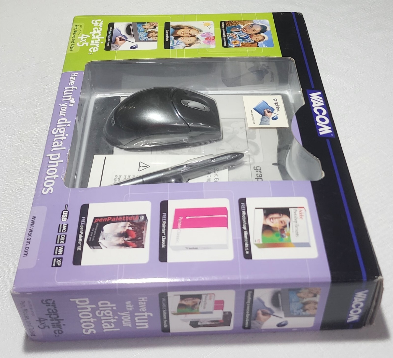 Wacom Graphire3 4x5 USB Tablet,Pen, Mouse & Software Bundle CTE430GR New Sealed