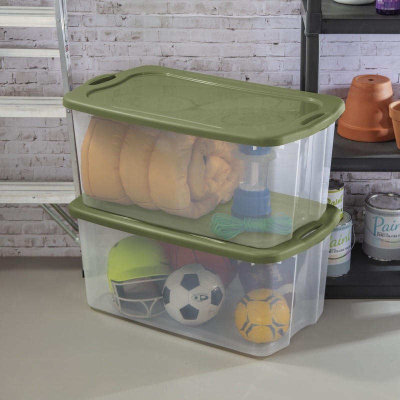 Carry Clear Storage Bin Stackable Plastic Container W/ Grip Handles New