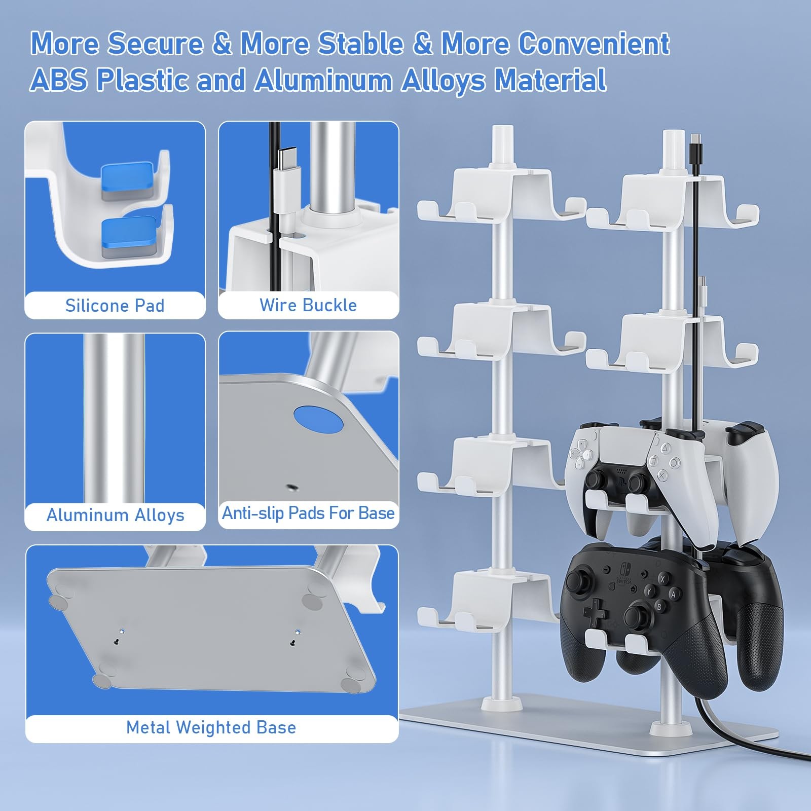 MANMUVIMO Controller Holder for 16 Xbox PS5 16 White, White