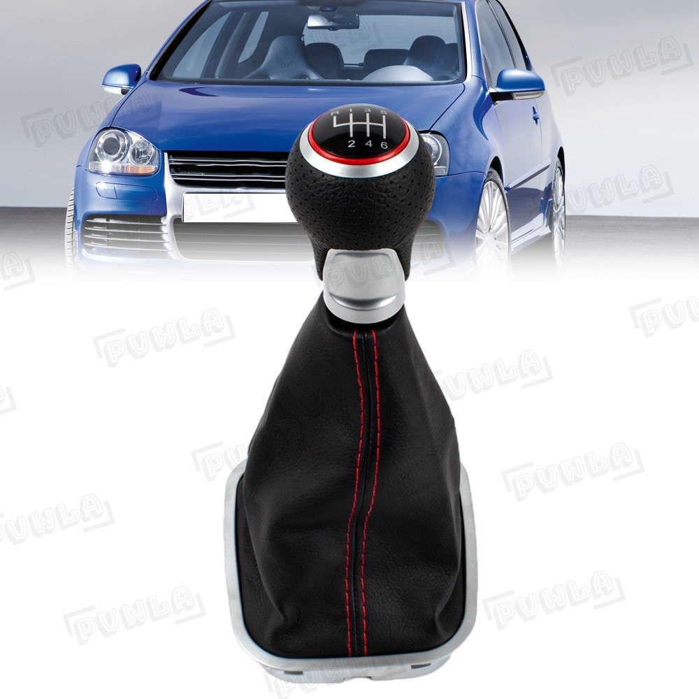 6 Speed Gear Shift Knob Leather Boot For VW Golf 5 R32 GTI Rabbit 2004 - 2009