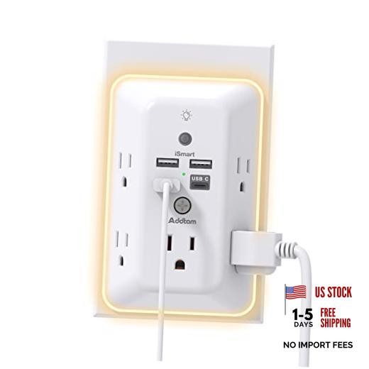 Surge Protector, 5 Outlet Extender with Night Light and 4 USB 1C3A-Standard
