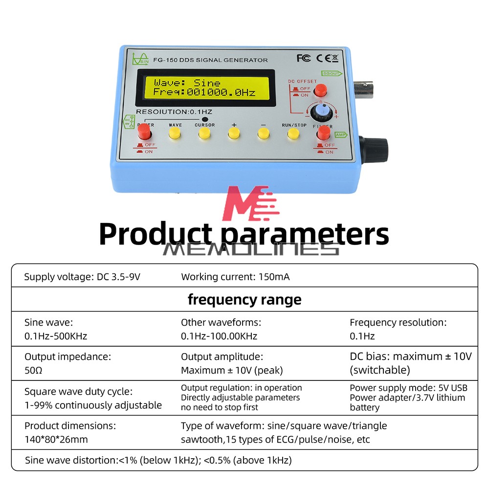 FG-150 DDS High-Precision Frequency Signal Generator with 15 Adjustable Waveform