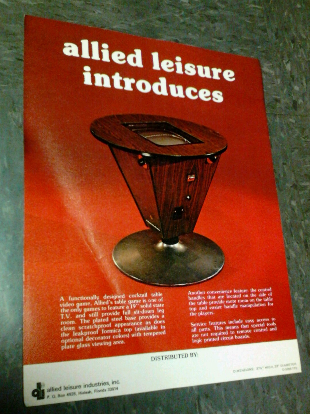 Allied Leisure Industries COCKTAIL TABLE flyer- good original