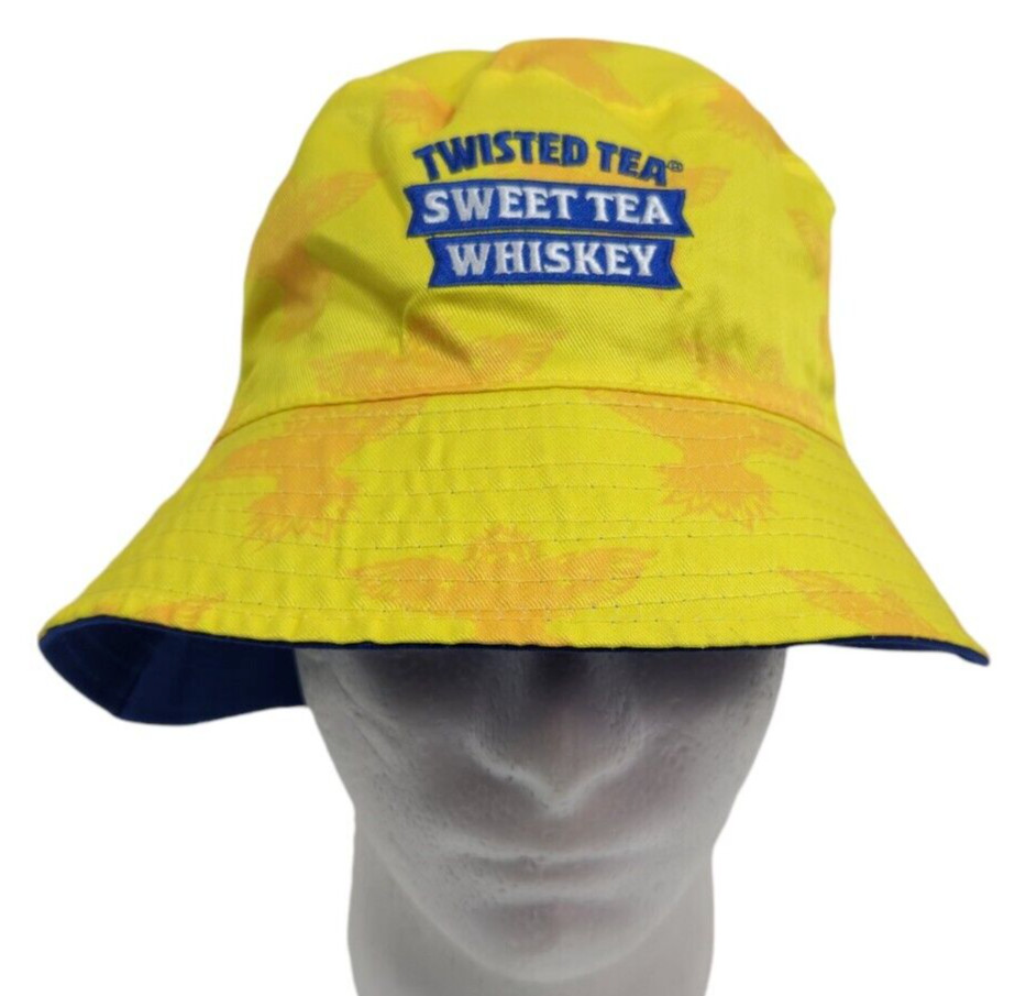 Twisted Tea Sweet Tea Whiskey Bucket Sun Hat Yellow & Blue Reversible Adult OSFM