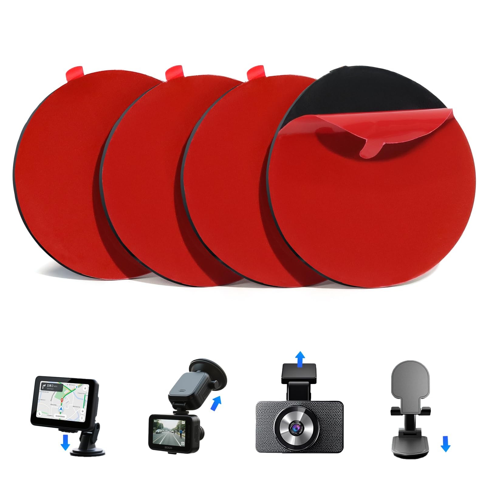 4Pcs Heavy Duty Dash Cam Adhesive Pads - 248°F Heat Resistant Sticky Tape for...