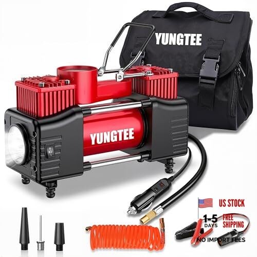 YUNGTEE Tire Inflator Heavy Duty Double Cylinders Direct Drive Normal Red