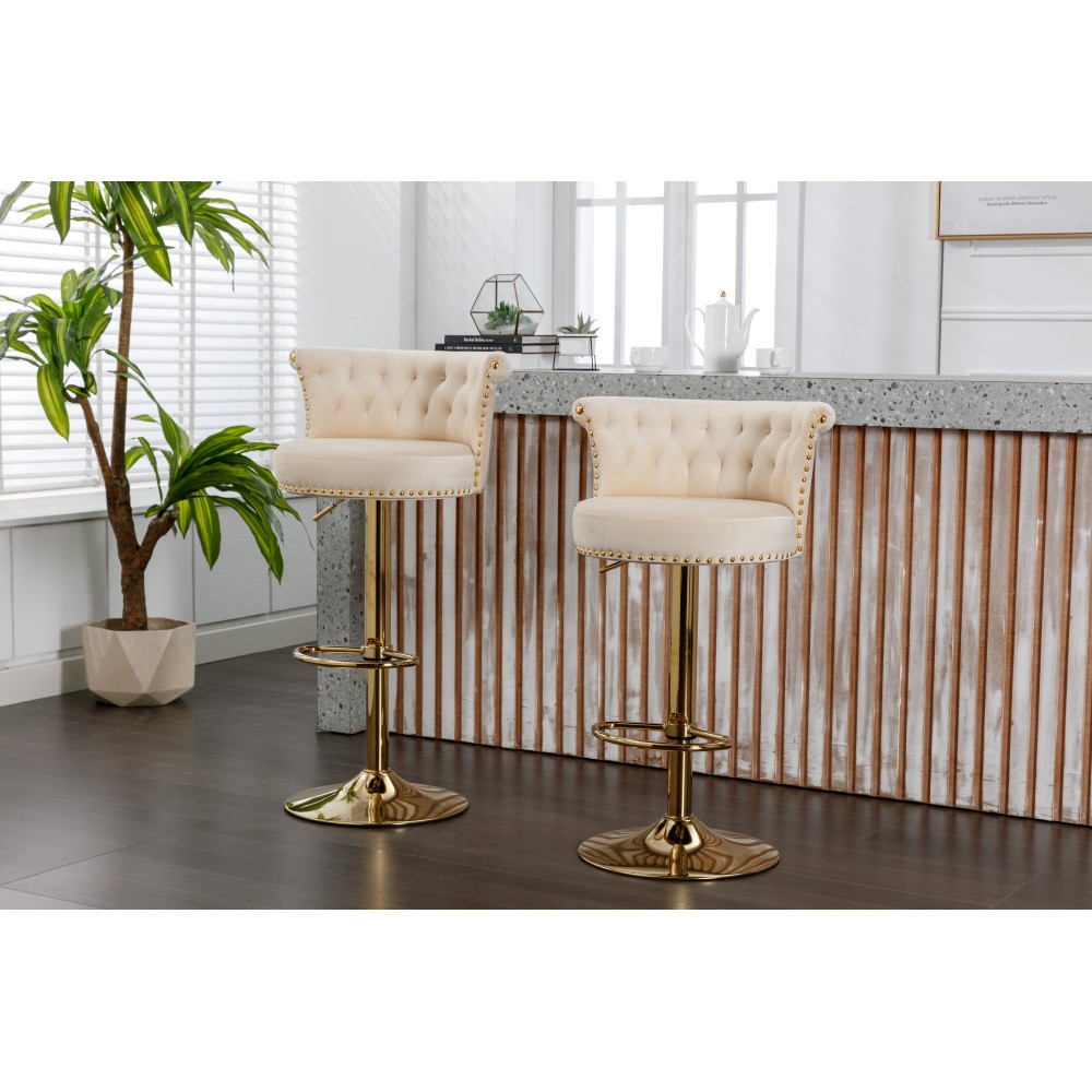 2PC SET Velvet 360 Rotating Bar Chair Adjustable Height Handmade Backrest