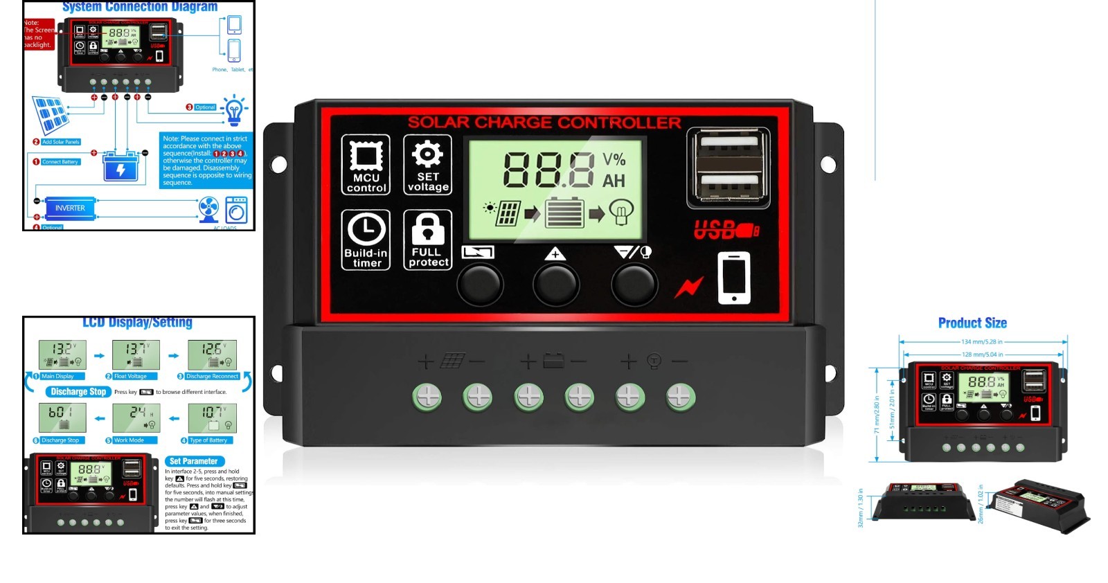 Compact 30A Solar Charge Controller for 12V/24V Batteries - Enhanced Efficiency