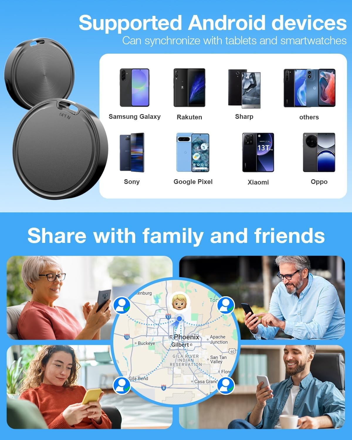 Android Tracker Tags - 4 Pack 2 Year Battery IP65 Waterproof
