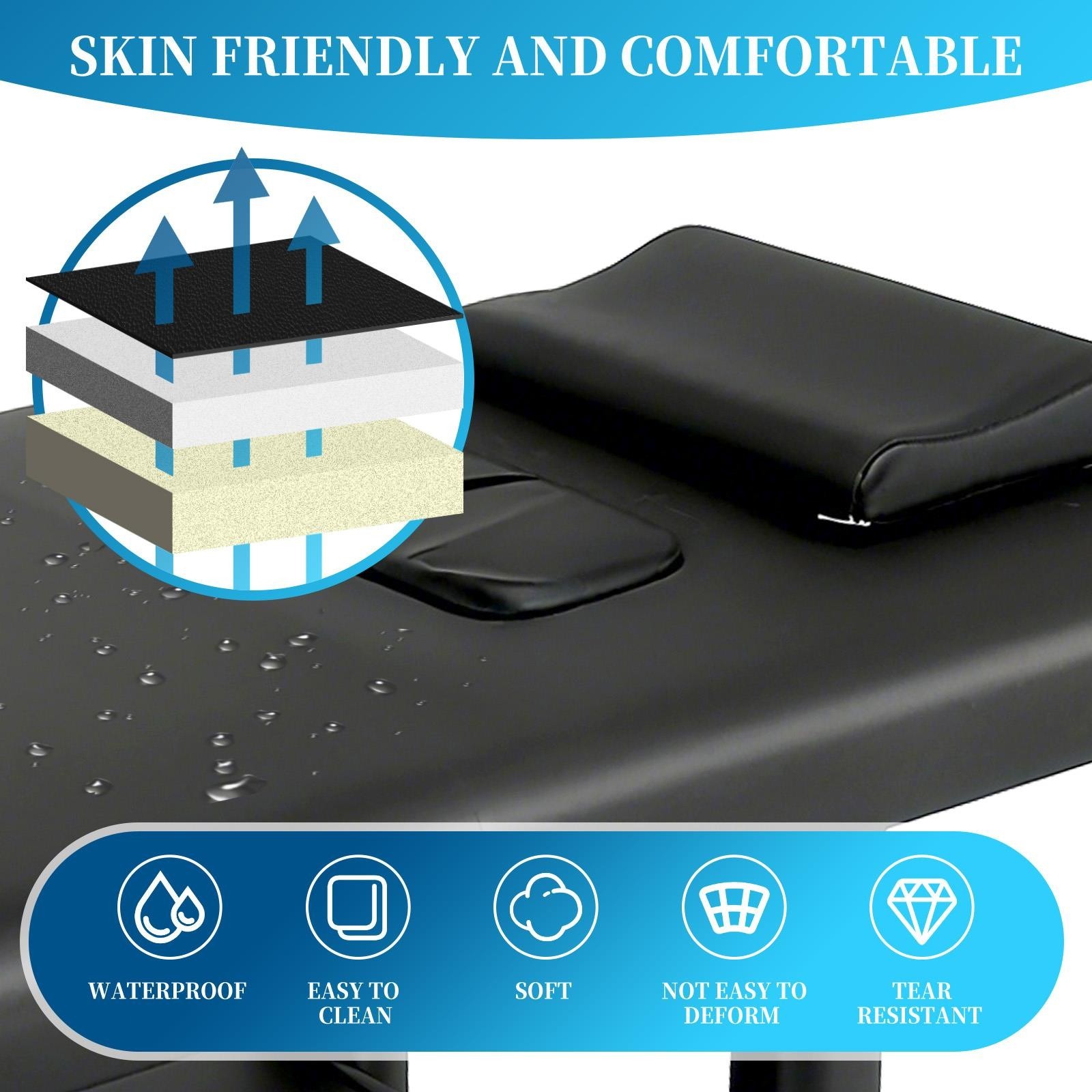 Heavy Professional Massage Bed with Detachable Headrest and Adjustable Backrest