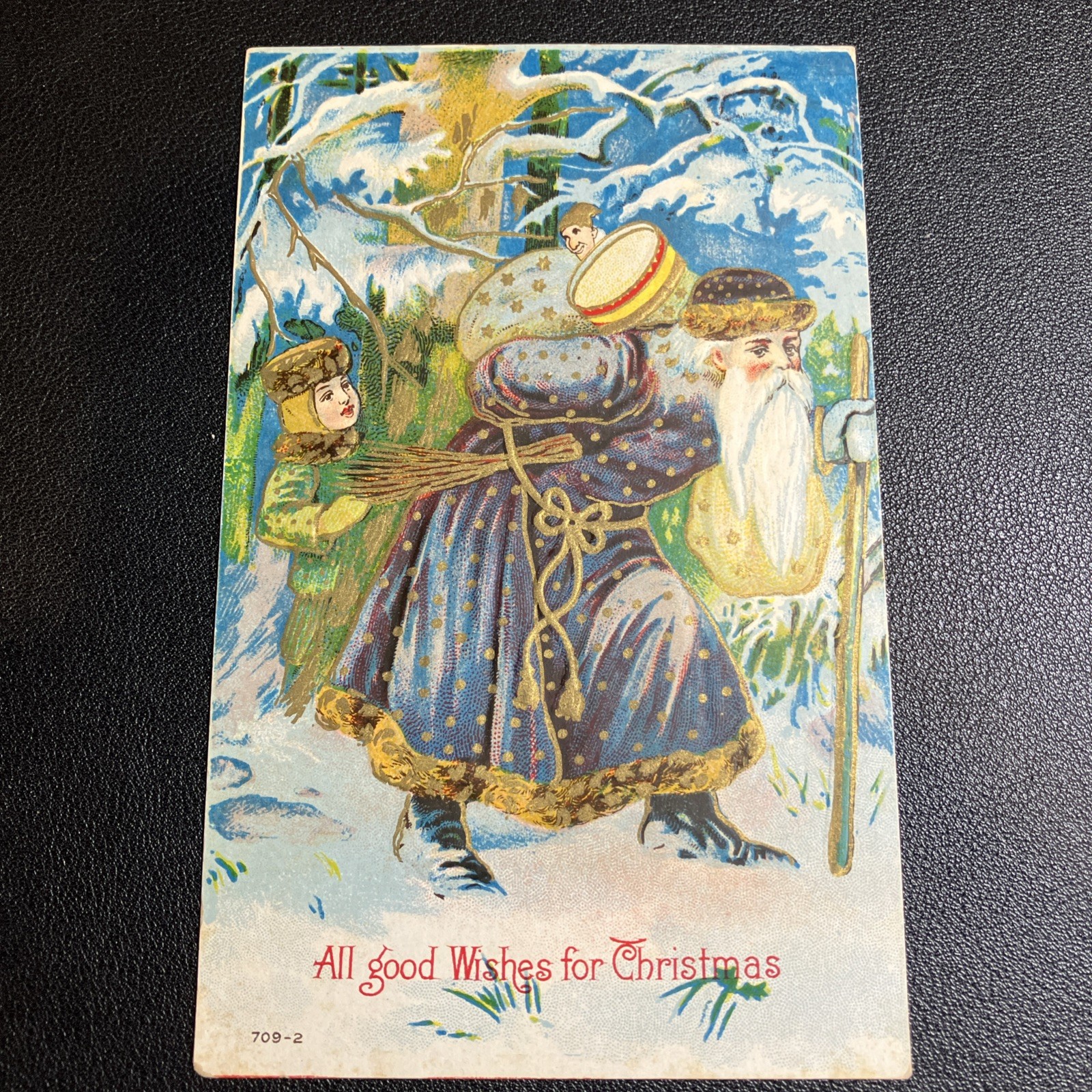 Antique Christmas postcard All good Wished for Christmas Embossed posted 1909