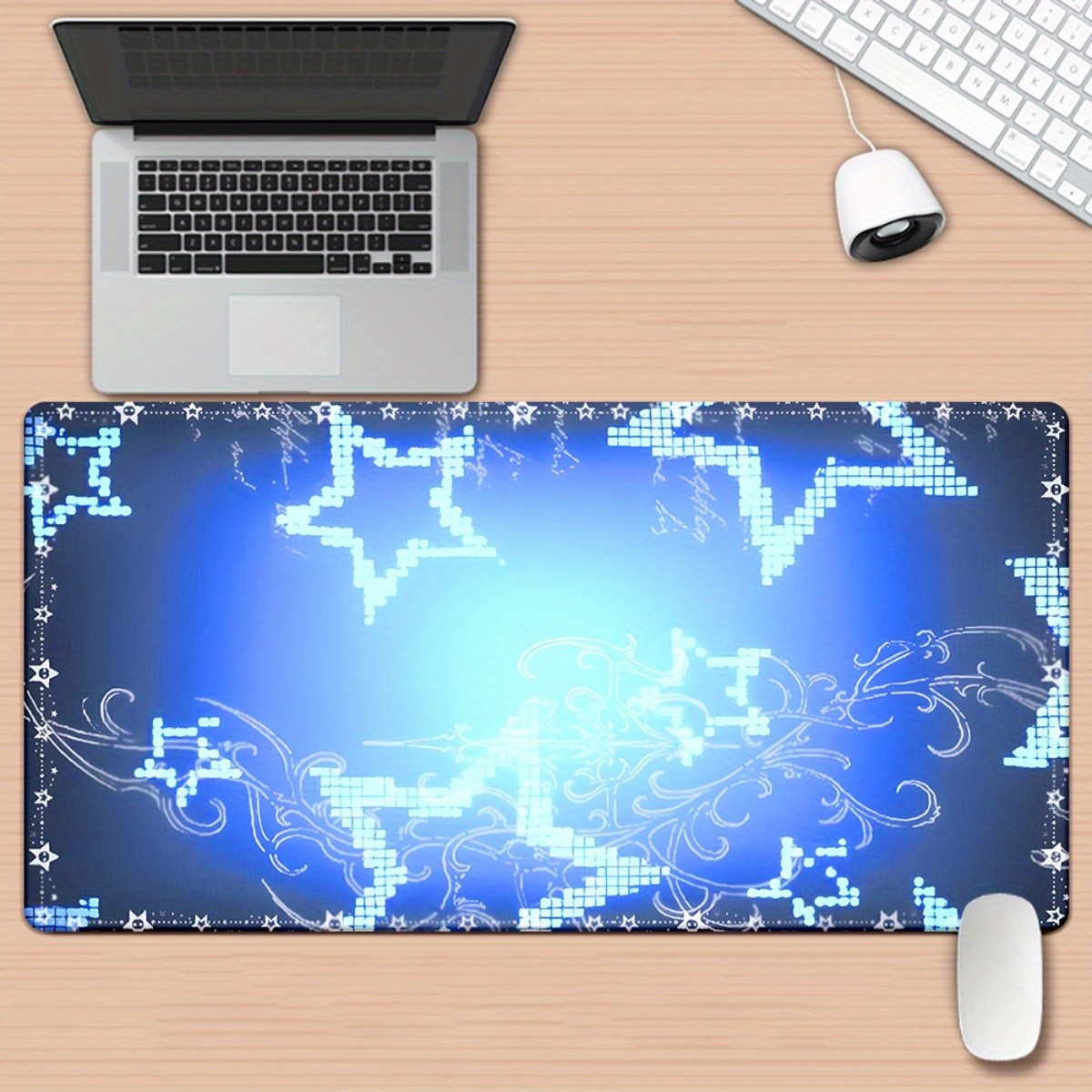 1pc Star Blue Pattern HD Printed Pad for Desk, Multi Functional XXL Mousepad, K