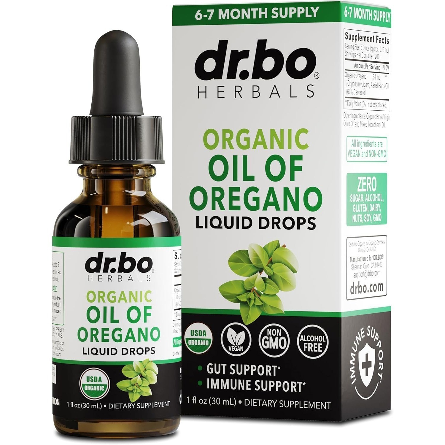 Oregano Oil Organic Liquid Drops - 6 Month Supply Organic Oil