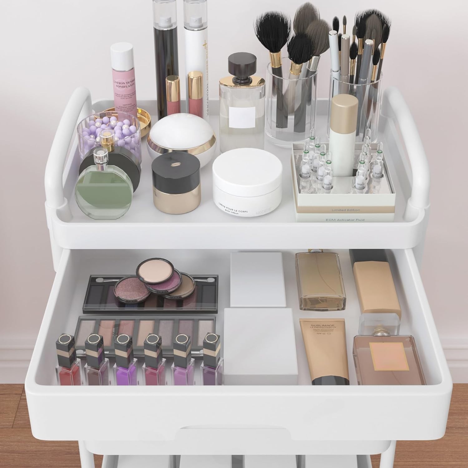 Chic Multi-Functional Rolling Cart with Drawer - Ideal for Kitchen & Bathroom