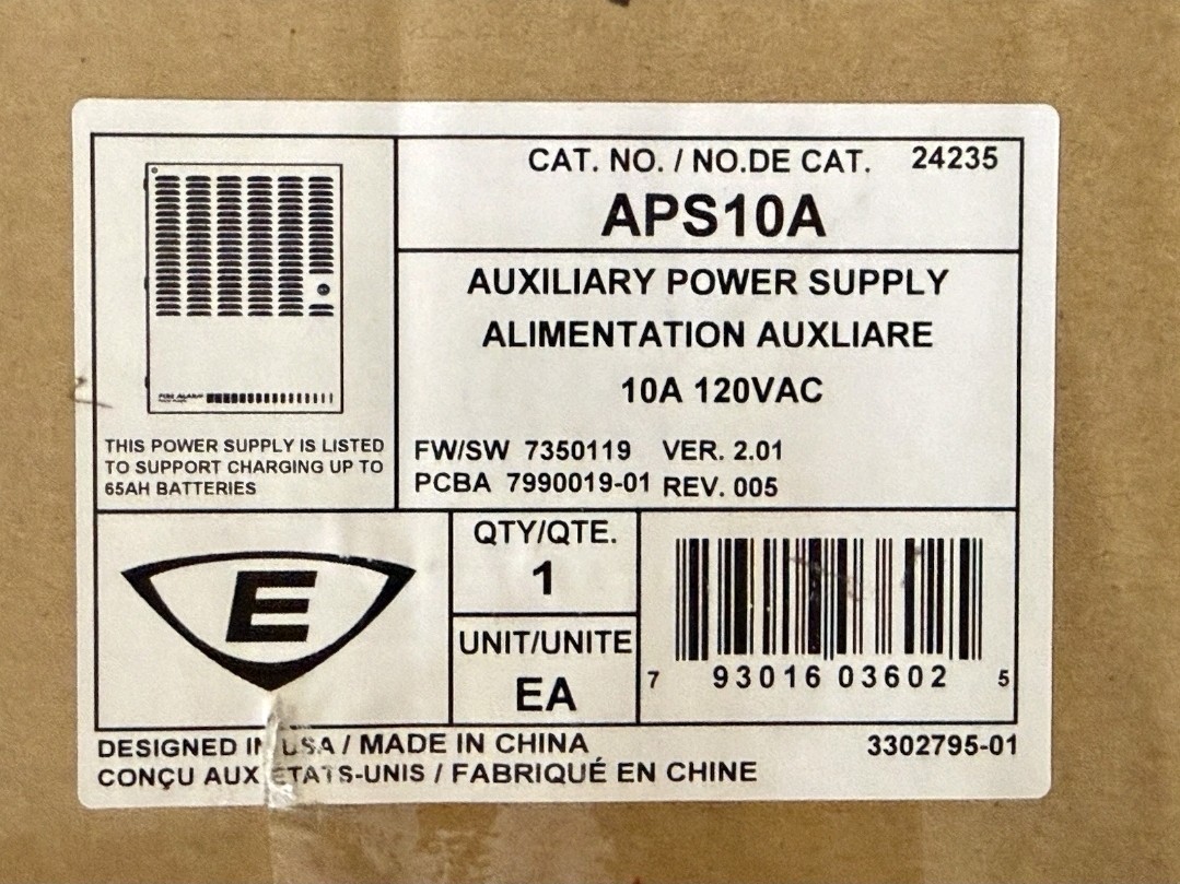 Edwards EST APS10A Fire Alarm Auxiliary Power Supply 10A 120VAC New In Box