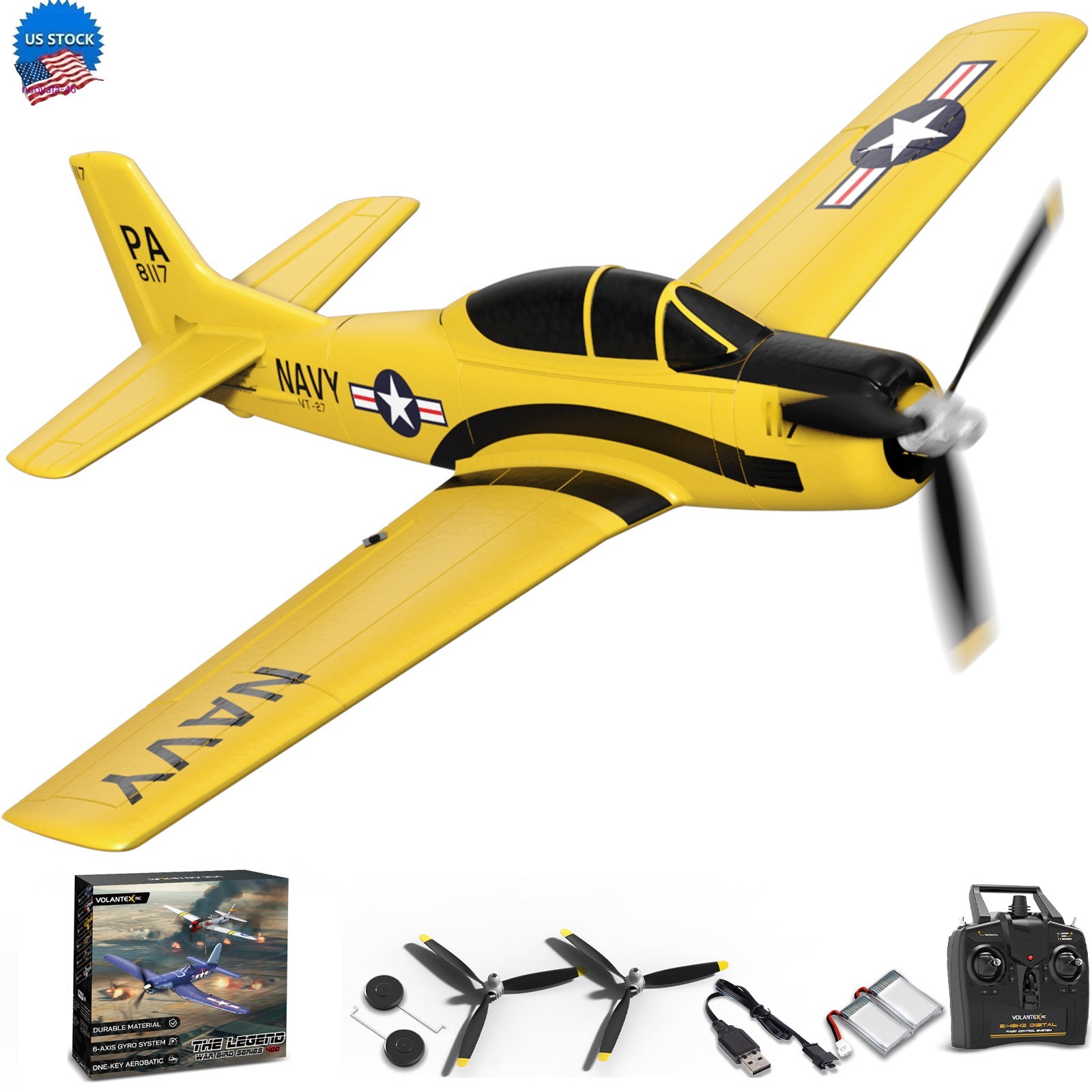 2.4G Volantex US Navy T28 Trojan RC Airplane 4-CH Remote Control 6-Axis Gyro RTF