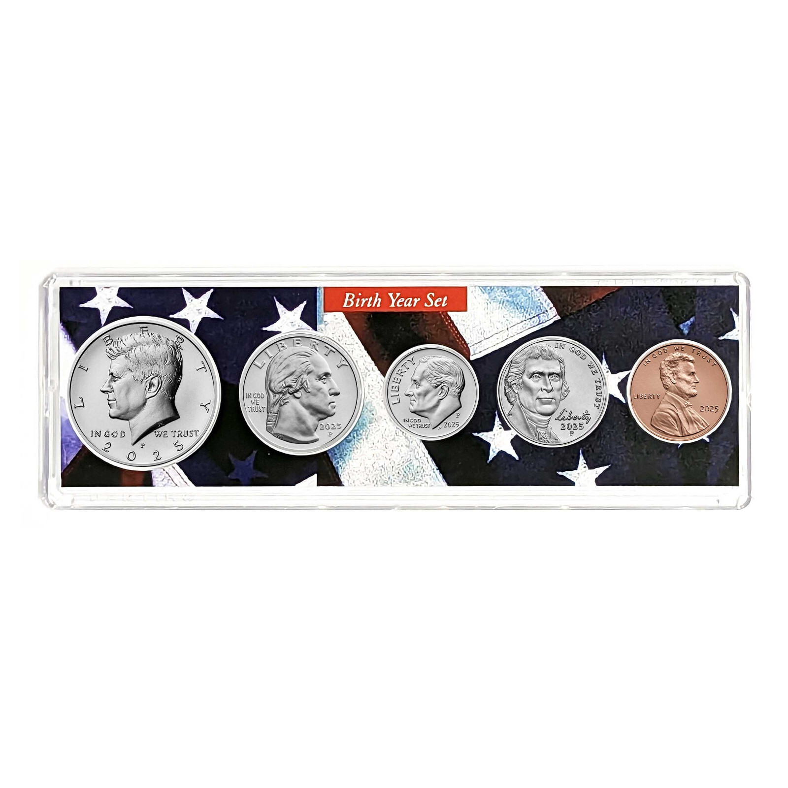 2025 Birth Year Coin Set in American Flag Holder - 5 Coin Set