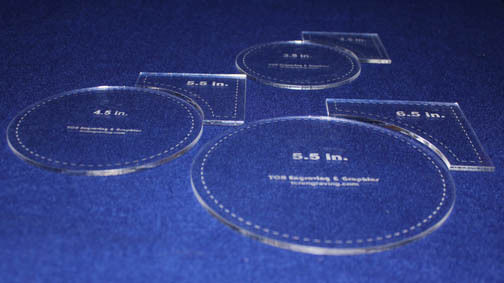 6 Piece Set Quilt Templates 1/8" Half Sizes- Acrylic - Circle within Square Set