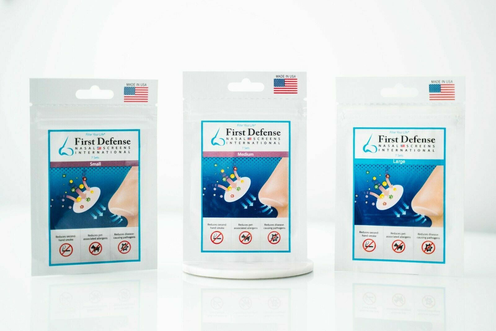 First Defense Nasal Screens 4 Set (Small-Medium-Large) 7 pairs - 1 month supply
