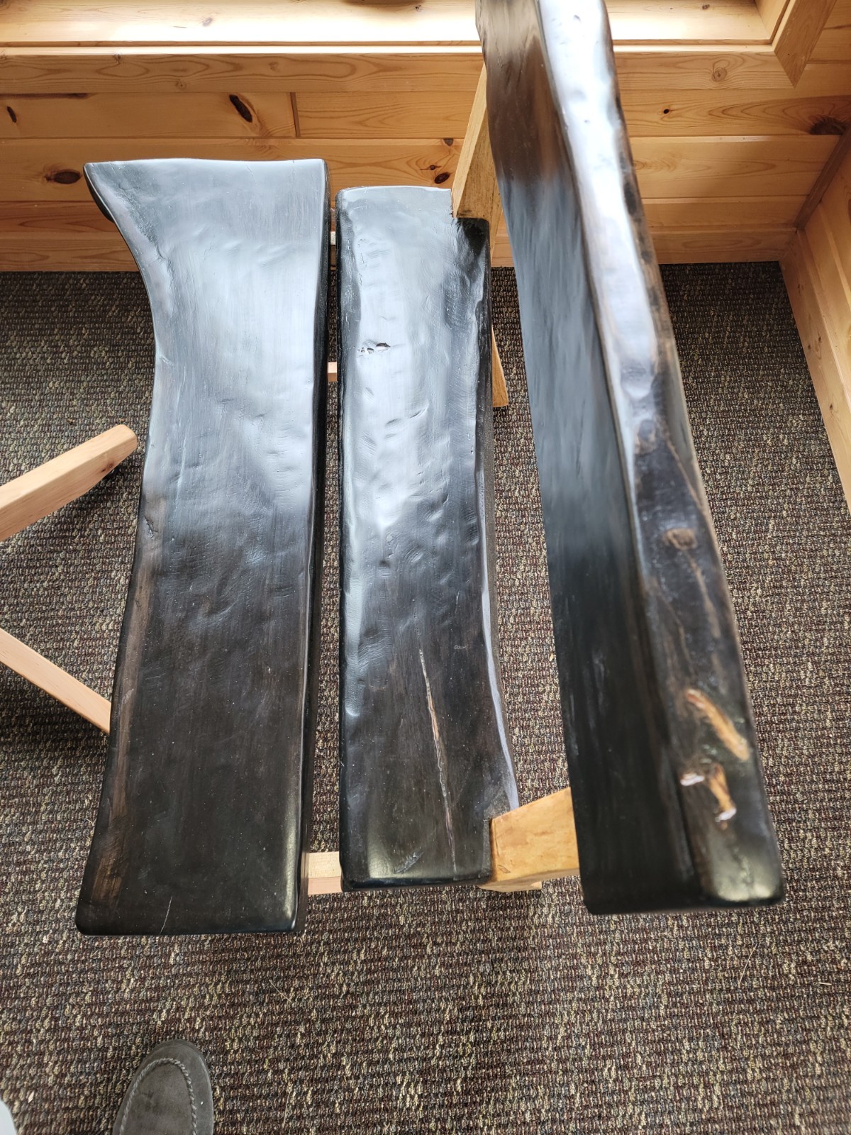 Rustic Primitive Wood Bench Black & Natural Finish Dining or Home Office