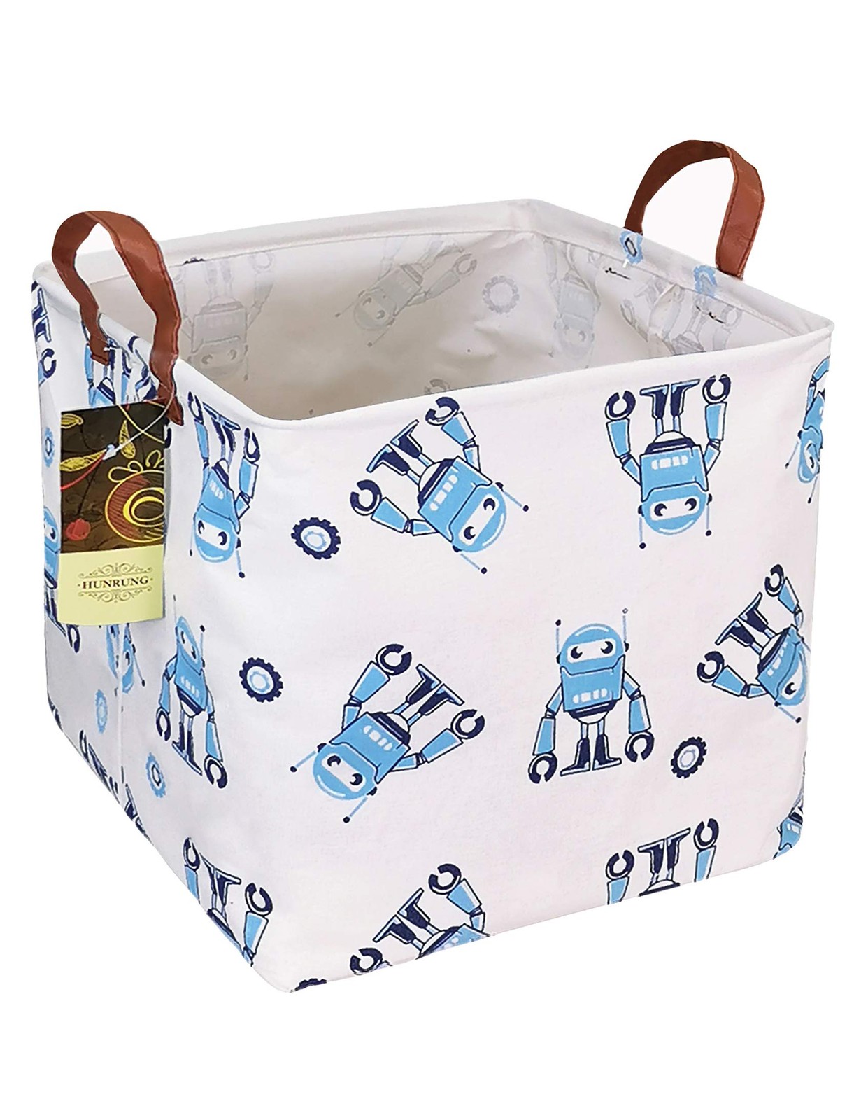 Square Storage Bins Laundry Basket Foldable Gift Baskets Bedroom(Blue robot)