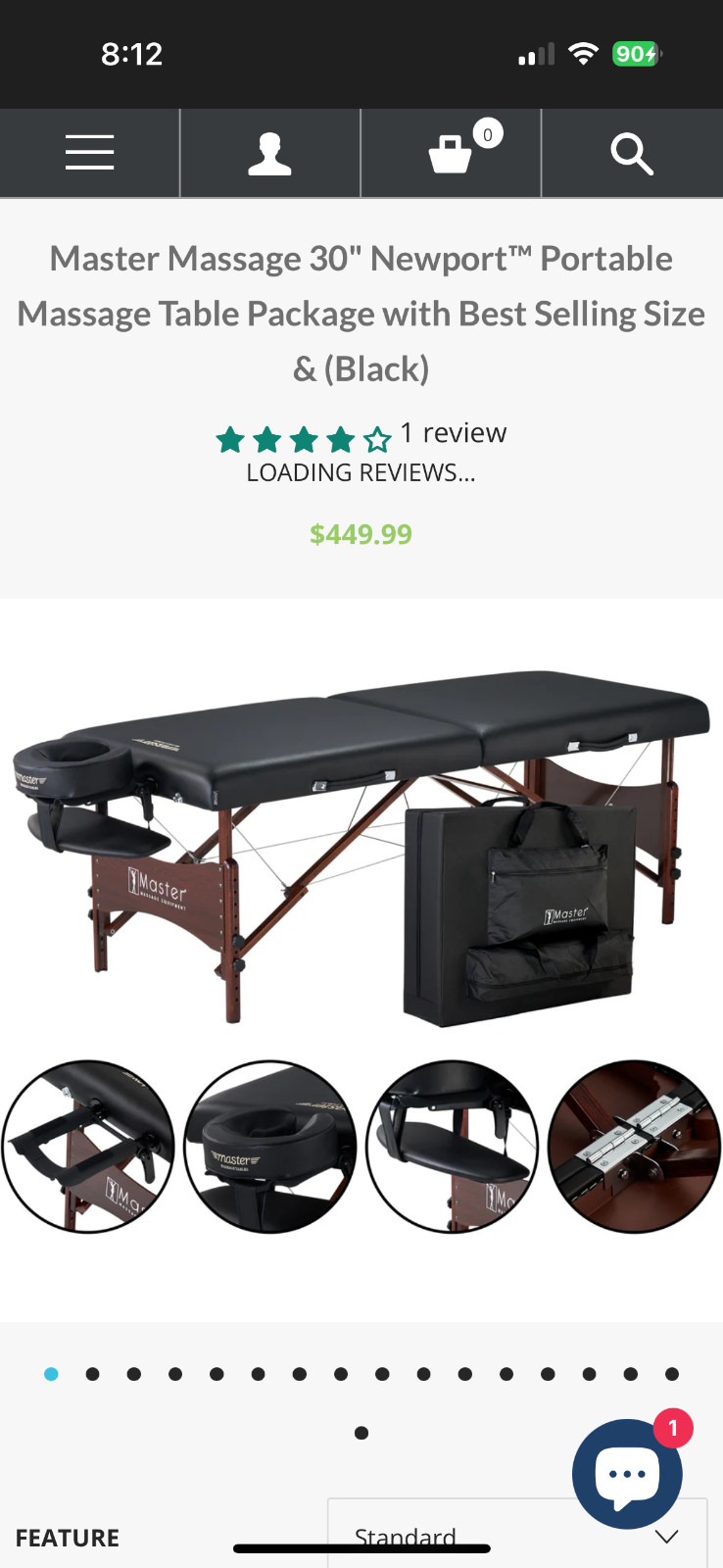 Master Massage 30" Newport Portable Cable Release Massage Table - Black