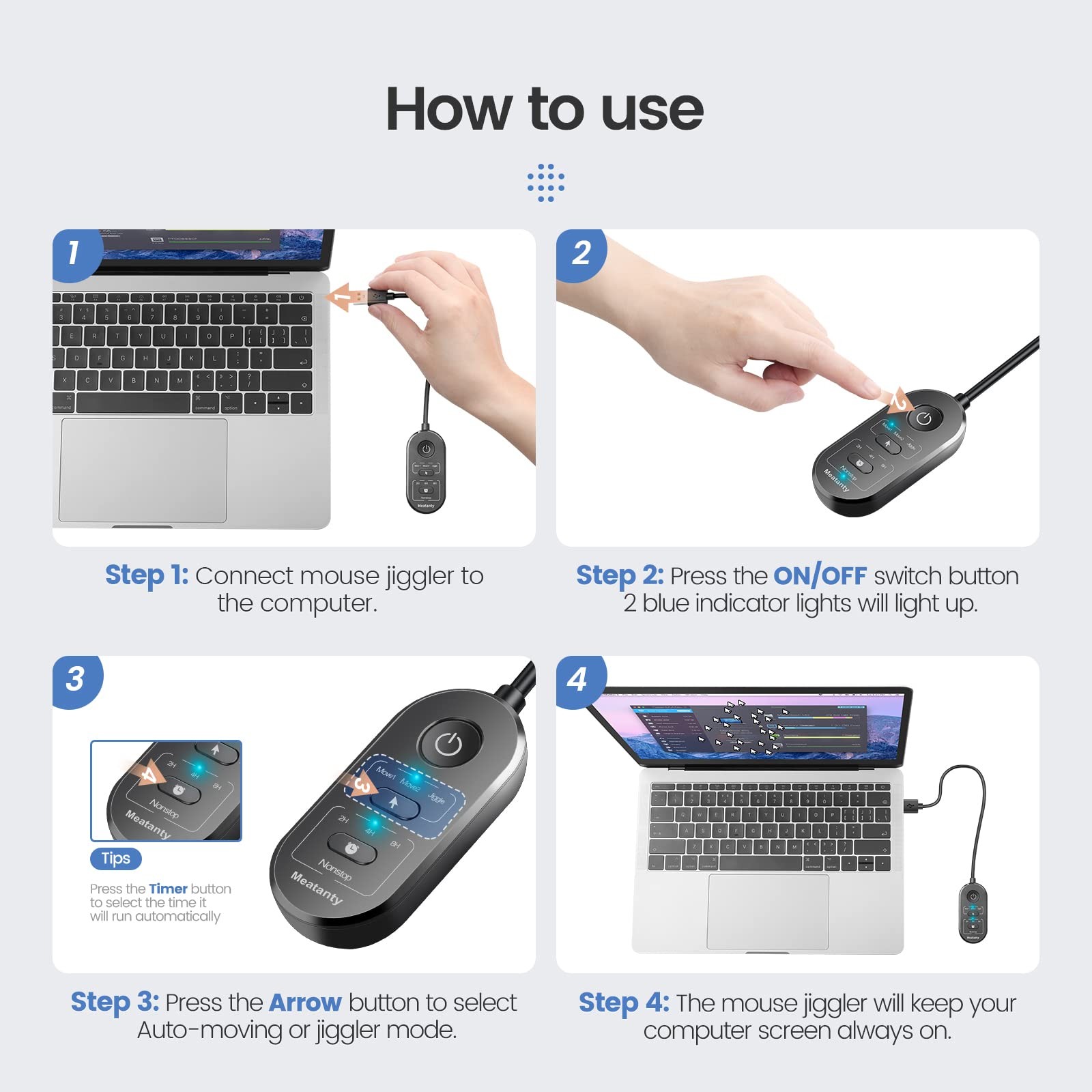 meatanty 3 in 1 USB Mouse Mover with Timer, Separate Mode ys/m, Black