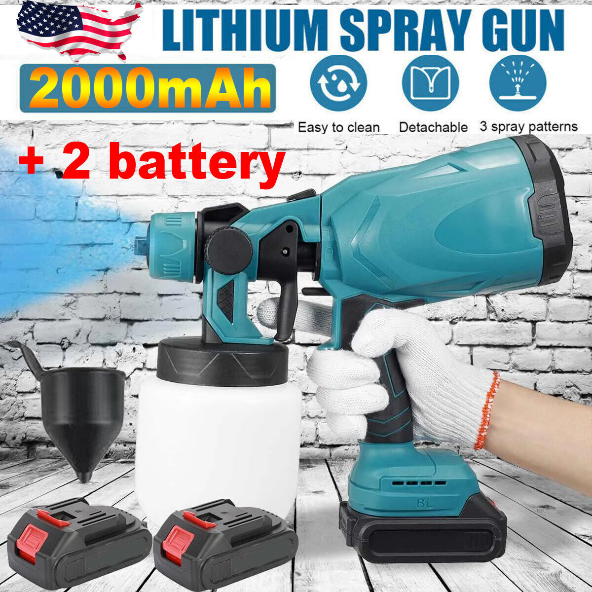 High Pressure Cordless Paint Sprayer Electric Airless HVLP Spray Gun +w/ Battery
