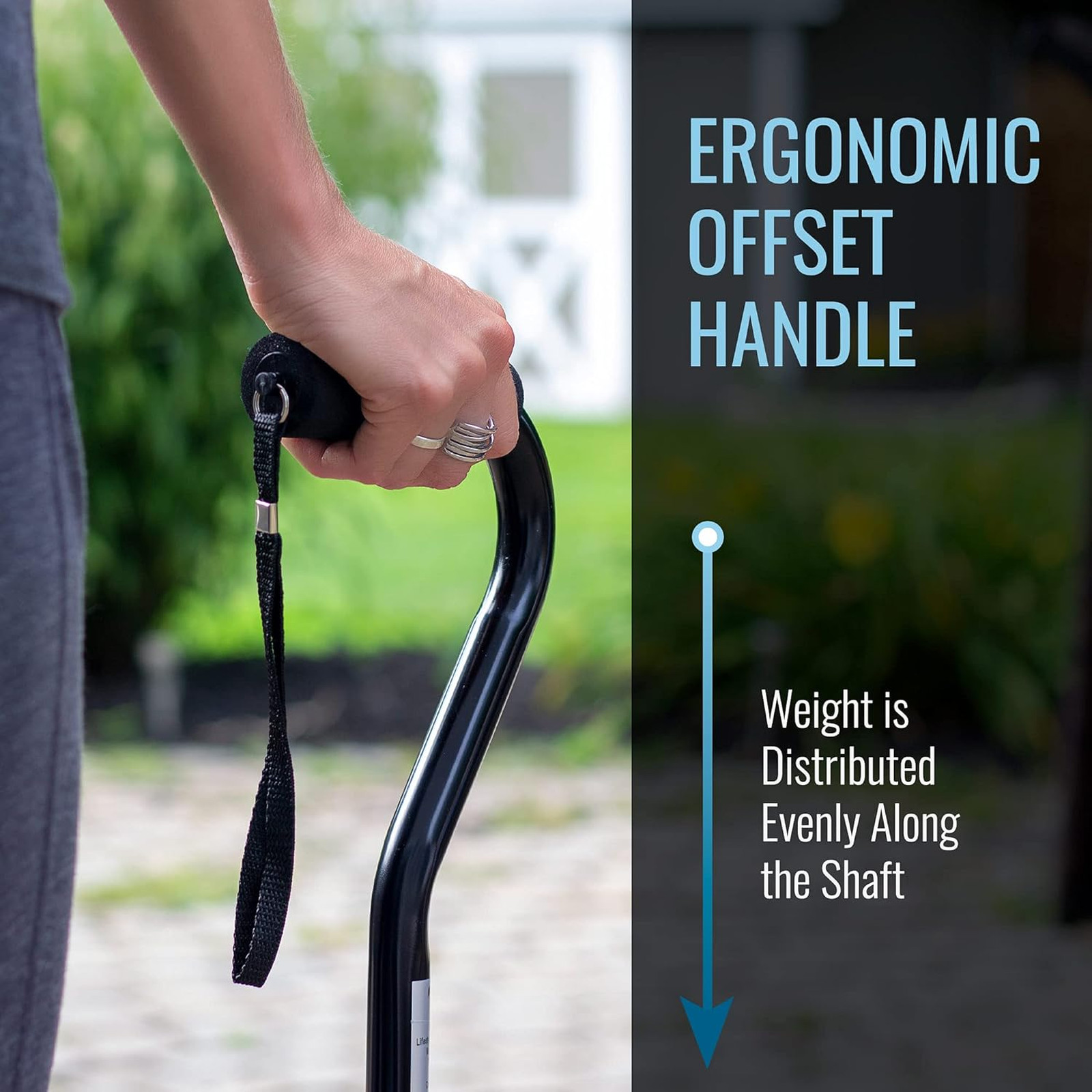 Adjustable Cane with Offset Handle Aluminum Support 250 Pounds Lightweight