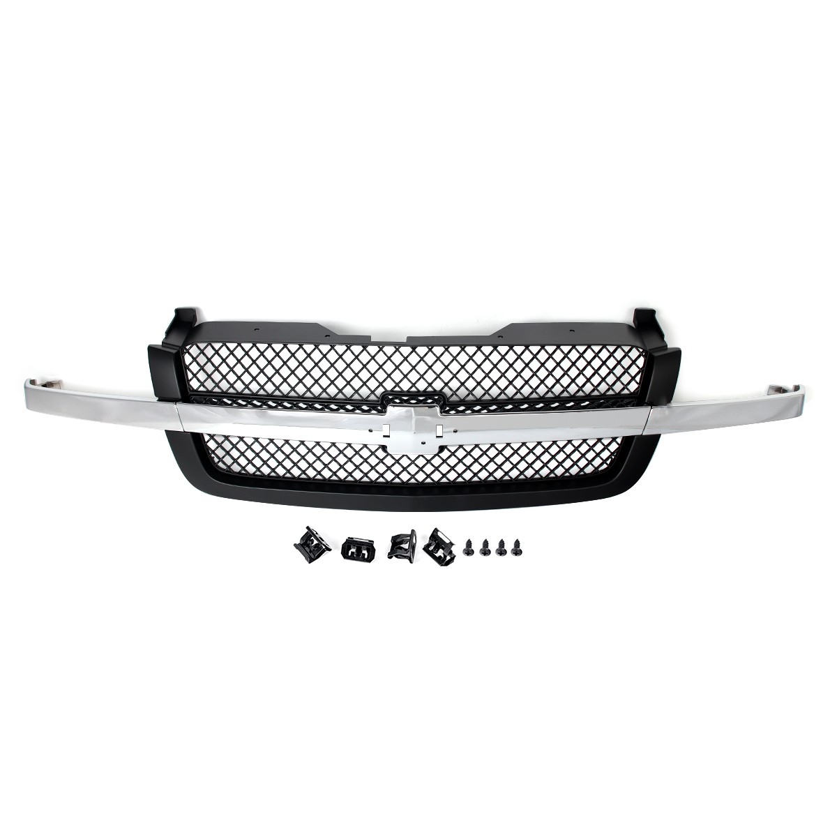 For Chevy Silverado 1500 2500 3500 HD 2003-2007 Front Grille Black w/Chrome Trim