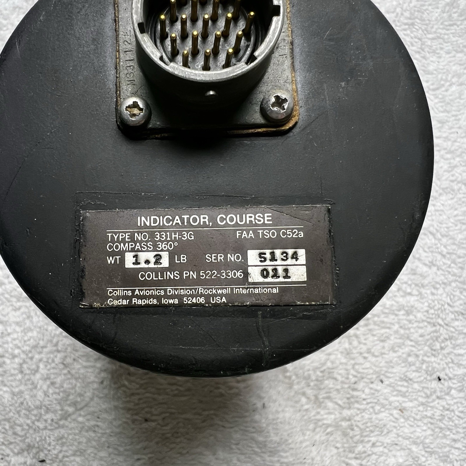 Collins Course Indicator PN: 522-3306-011 Type 331H-3G
