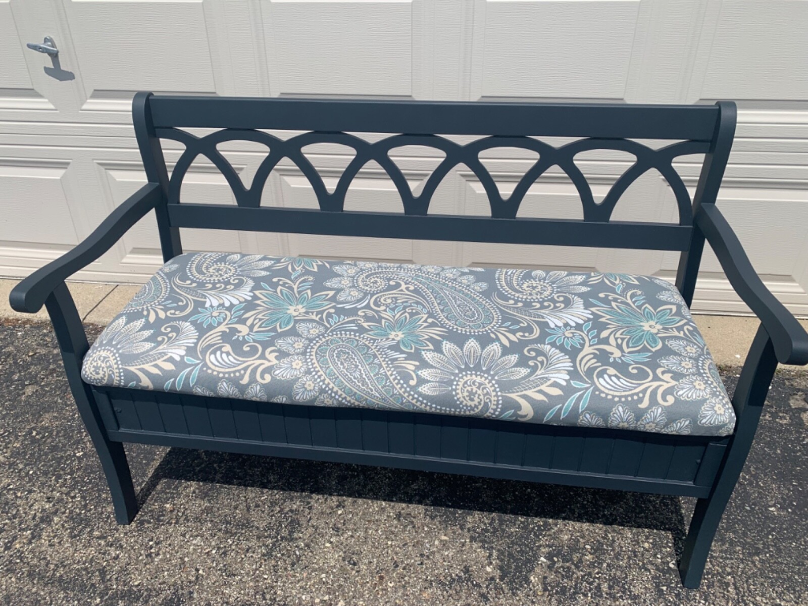 Entry Bench with Storage, Flip Top, dark gray new upholstery