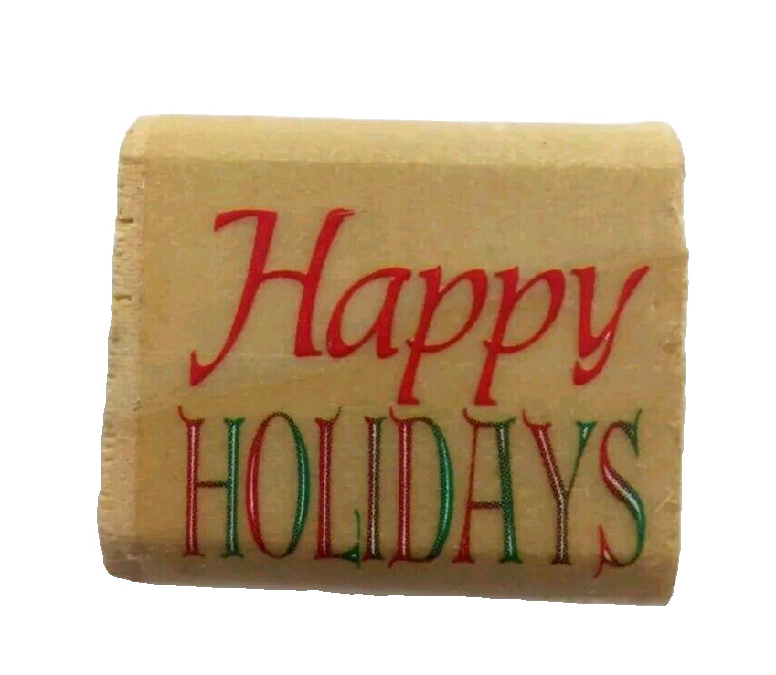 Noteworthy Happy Holidays XM1245 Wood Mounted Rubber Stamp