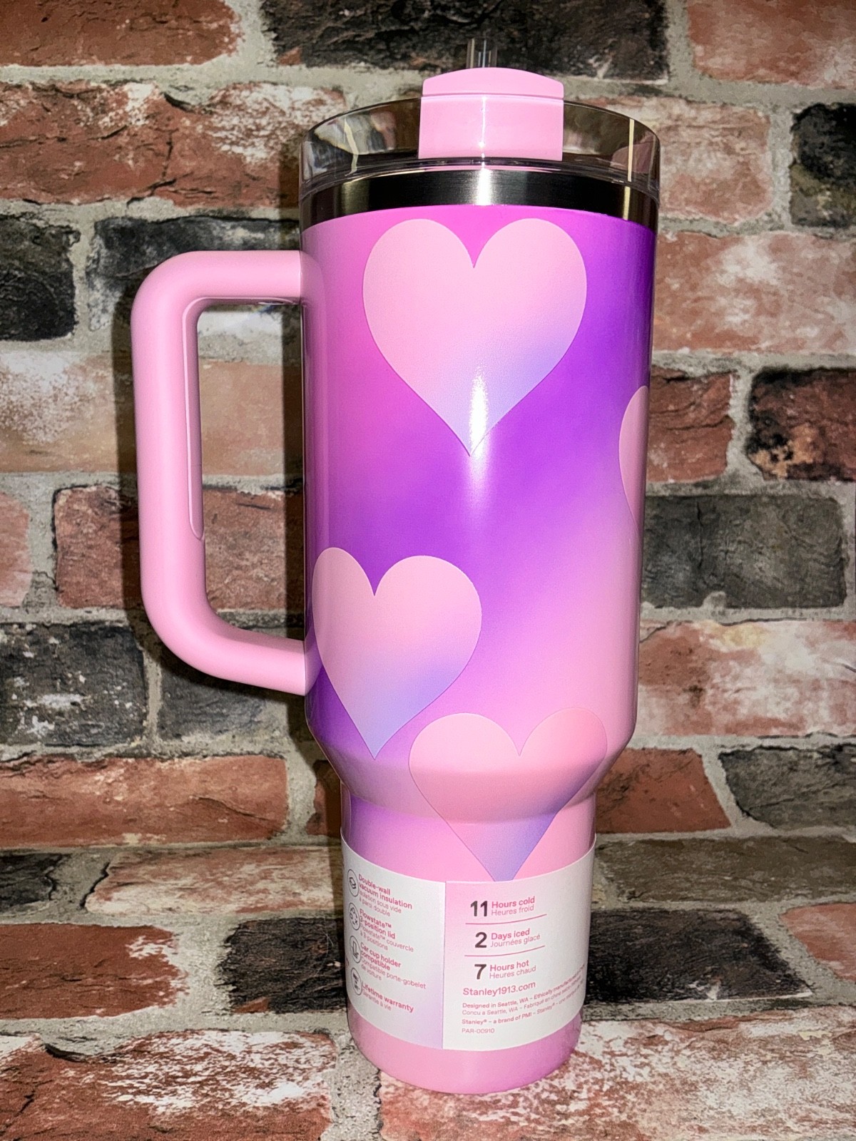Stanley Powder Pink Heart Gradient Ombré 40 oz H2.0 Flowstate Quencher Tumbler💕