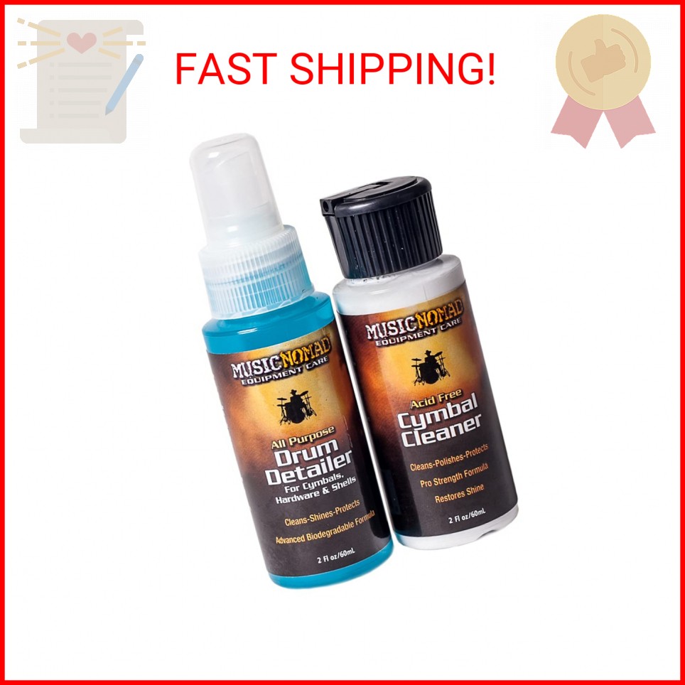 MusicNomad MN117 Cymbal Cleaner & Drum Detailer Pack, 2 oz