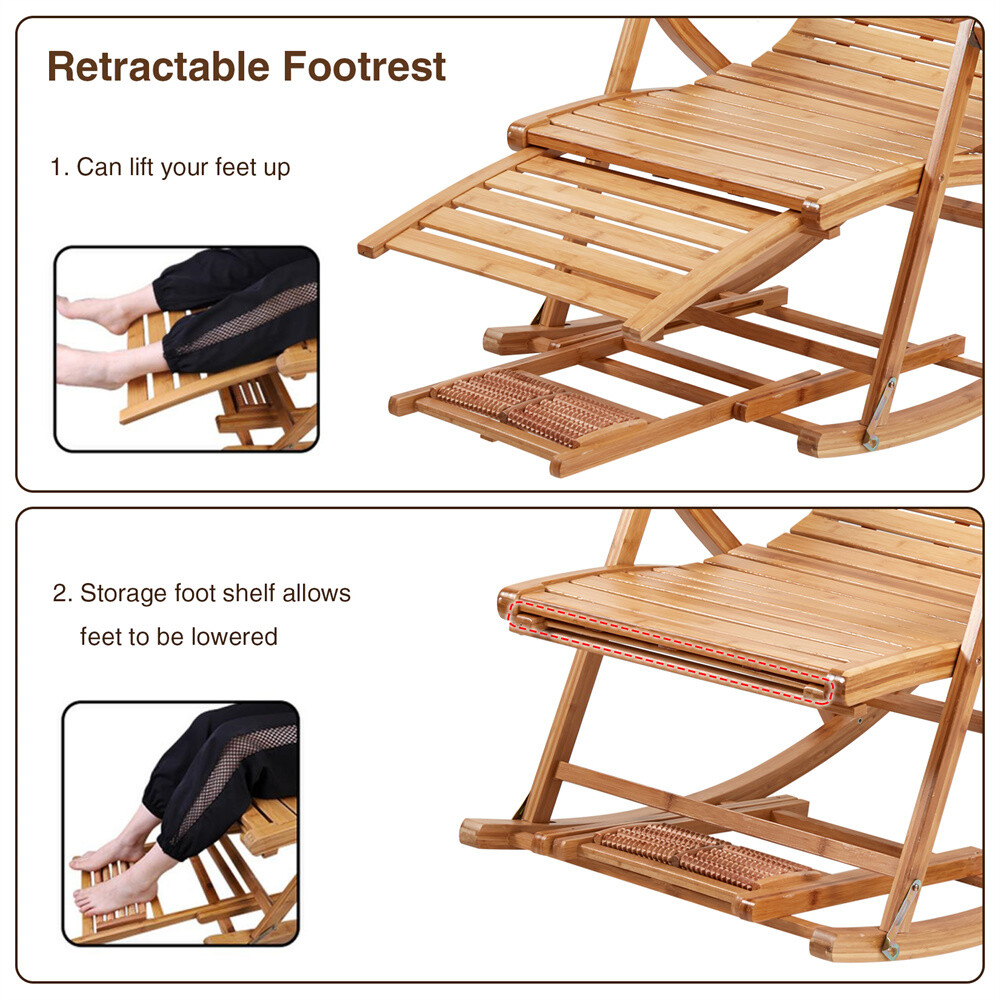 Heavy Duty Folding Rocking Chair Bamboo Living Room Indoor Outdoor Furniture US