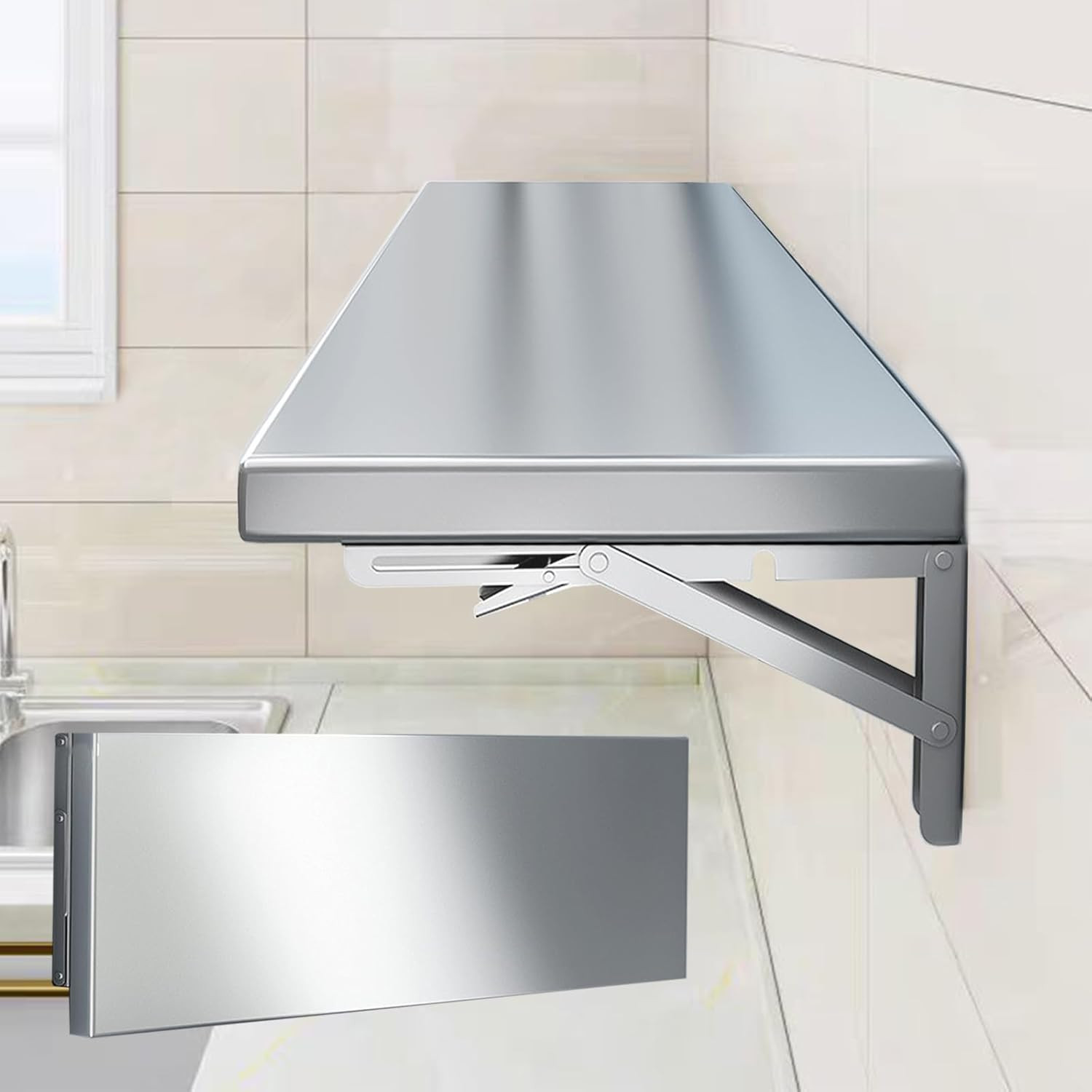 39" Folding Stainless Steel Concession Shelf for Food Trucks and Stalls