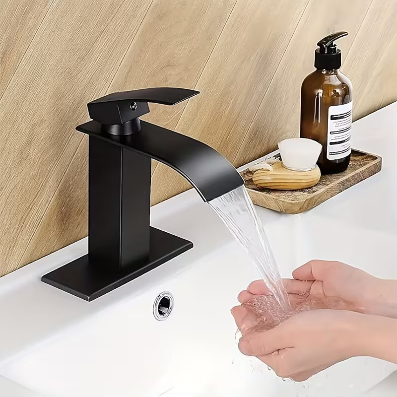 YAGATAP Matte Black Waterfall Bathroom Faucet Vanity Sink 3Holes Basin Mixer Tap