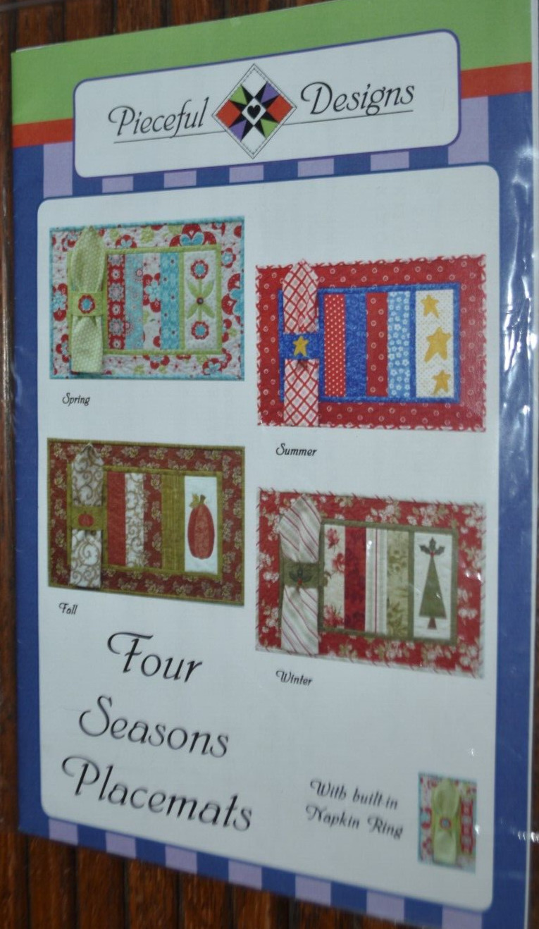 Pieceful Designs Four Seasons Placemat Built-in Napkin Ring Pattern 12" x 18" UC