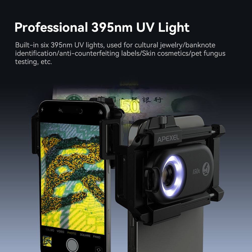 APEXEL 150X Microscope Digital Smartphone Macro Micro Lenses Built-in LED light
