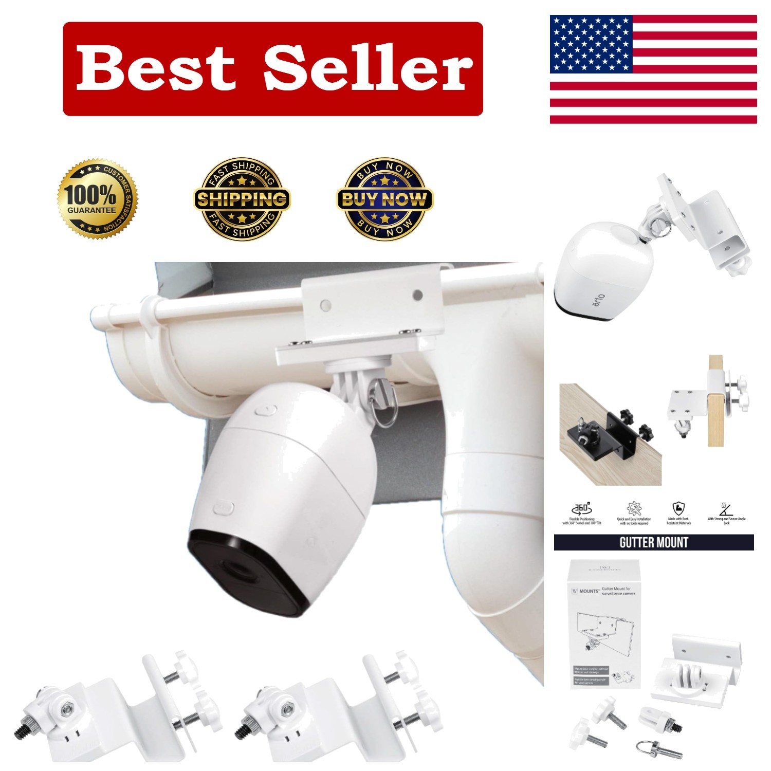 Weatherproof Gutter Mount 2-Pack for Arlo Pro Series - Secure & Adjustable